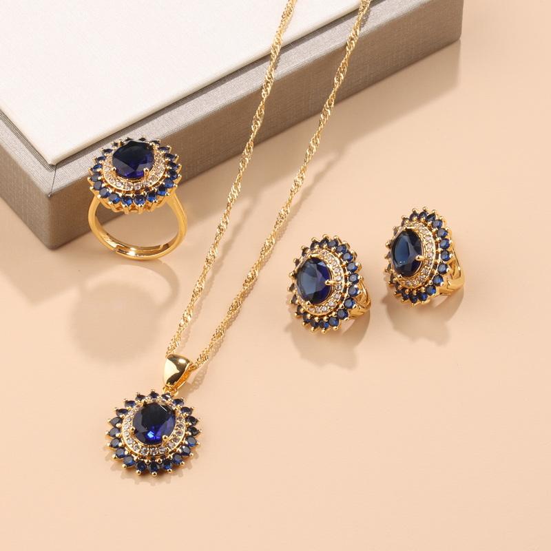 New Original Design Women Luxury Wedding Dubai Jewelry Sets  Gold Plated Earrings Necklace Pendant Ring For Women Gift