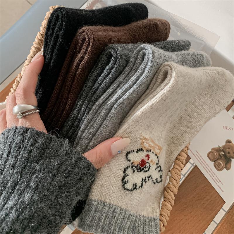 Sloppy Little Dog ~ Winter Thick Wool Socks for Women, Warm, Cute Cartoon, Soft and Comfortable Mid-calf Women's Trendy Socks