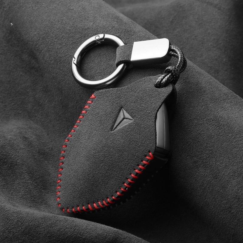 For Changan Deepal SL03 S07 G318 S05 Suede Leather Key Case Cover Full Package Keychain HandSewn Storage Bag Keychain Fob Holder