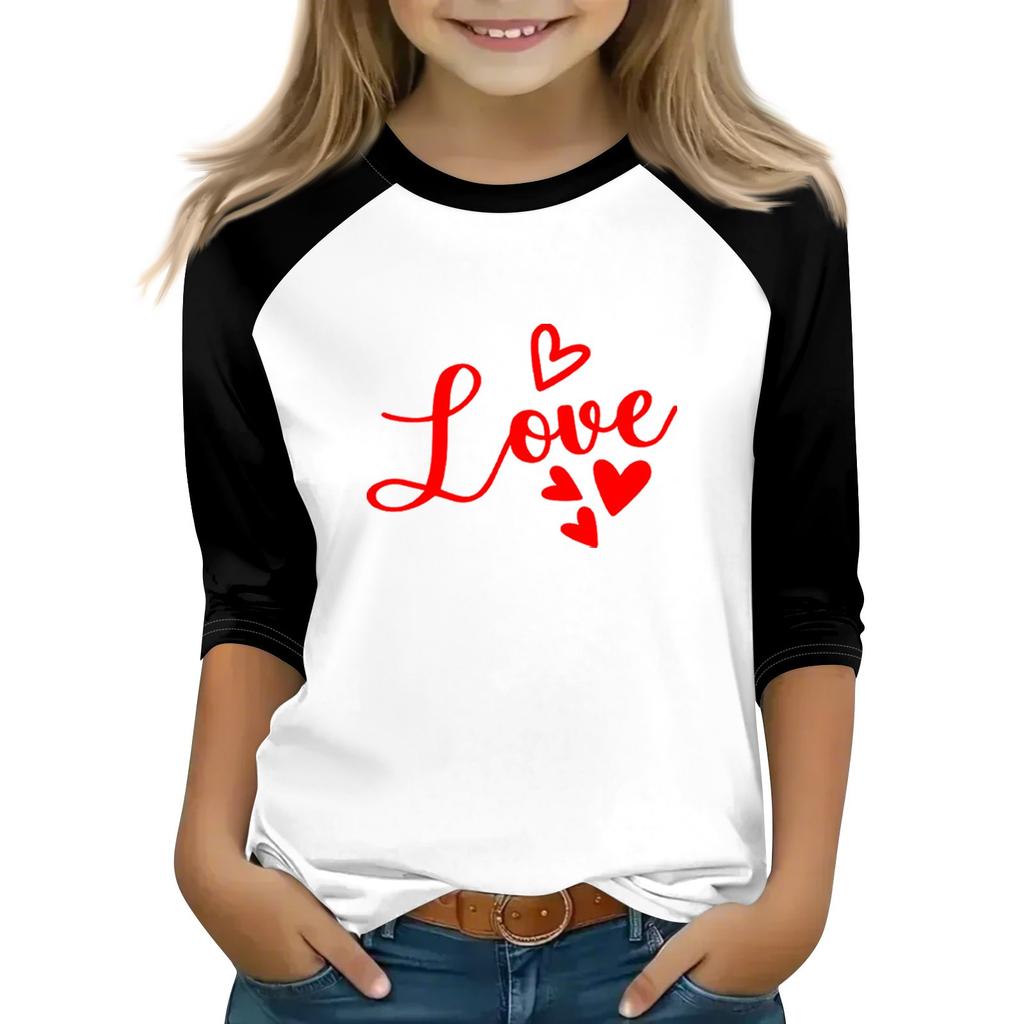 Oberteile für junge Mädchen von 4–16 Jahren, Rundhalsausschnitt, 3/4-Ärmel, T-Shirts, trendige Oberteile, Outfit-T-Shirts