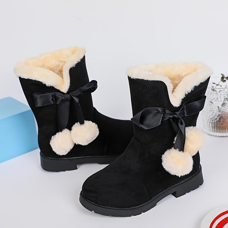 Girls Winter Snow Boots Fleece Lining Round Toe Striped Pattern Zipper Closure Ankle High PVC Sole Fabric Insole Random Style Pink Black Red