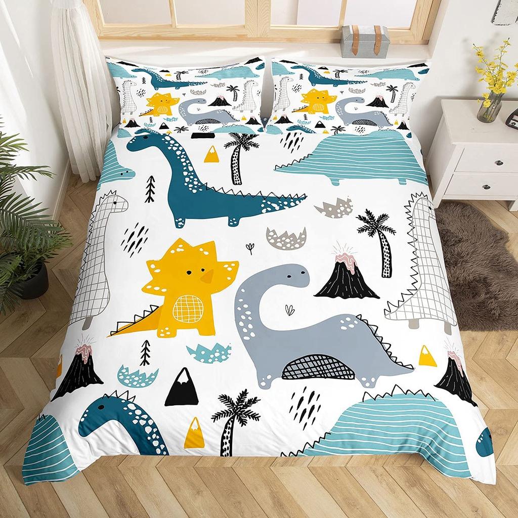 Kawaii Dinosaur Duvet Cover Set Cartoon Animal Theme Bedding Set For Kids Teenagers Bedroom Decor Double Queen King Quilt Cover