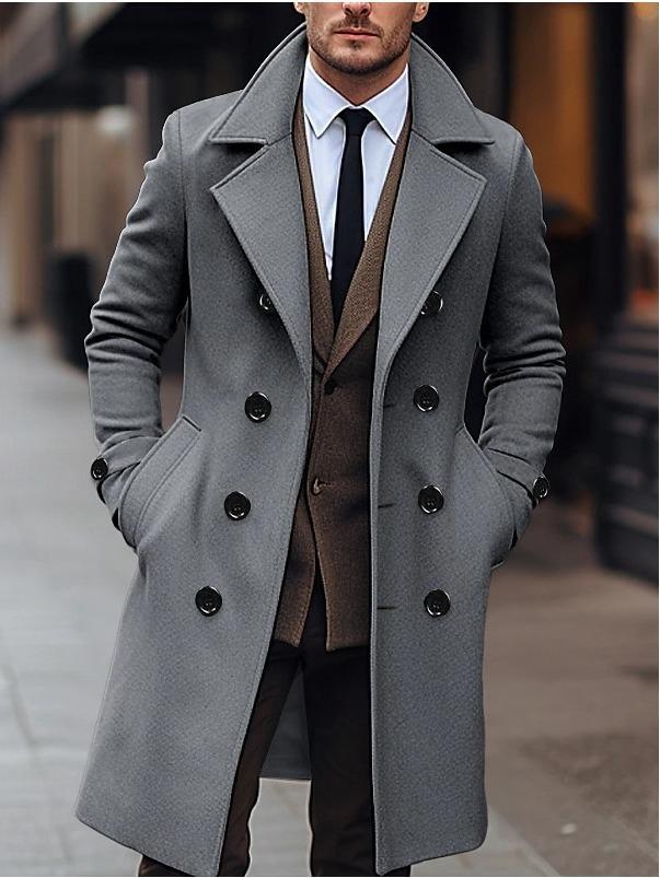 Autumn Winter Men's Mid-Length Double-Breasted Woolen Trench Coat