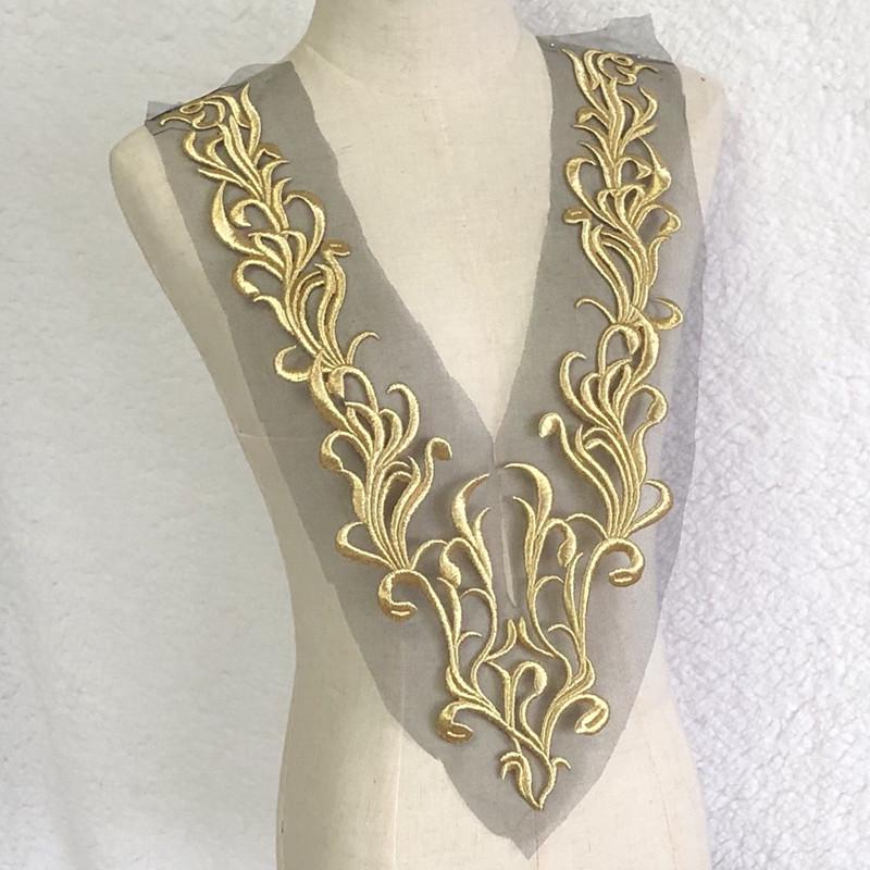 Large Gold Mesh Embroidered Flower Fabric Patch for Dance Clothing Decoration