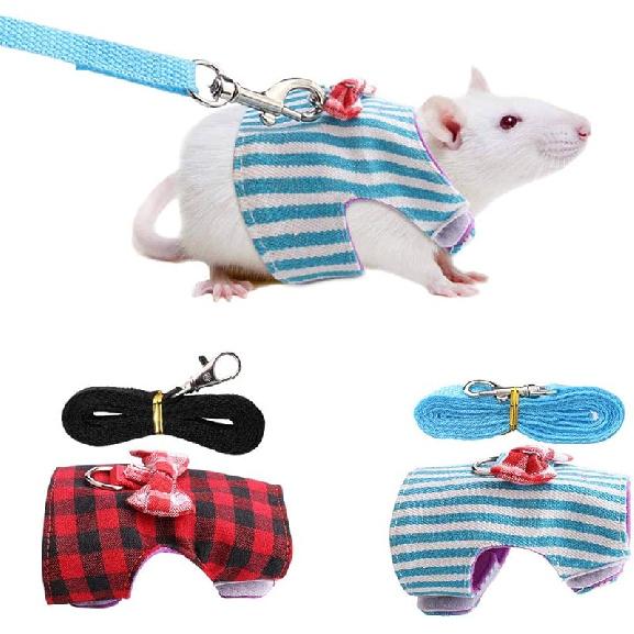 Keenso 2 Pcs Hamster Leash Harness, Comfort Puppy Harness and Leash, Small Animal Chest Strap for Small Pets(M), Black, Red, Blue, Reflective Night M