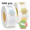 500pcs Transparent Snowflakes Sealing Labels Gold Foil Holographic Snowflakes Stickers Silver Foil Round Shape