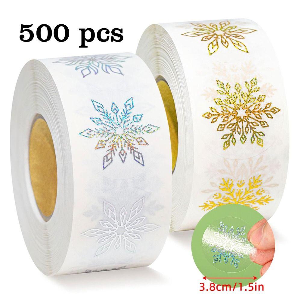 500pcs Transparent Snowflakes Sealing Labels Gold Foil Holographic Snowflakes Stickers Silver Foil Round Shape
