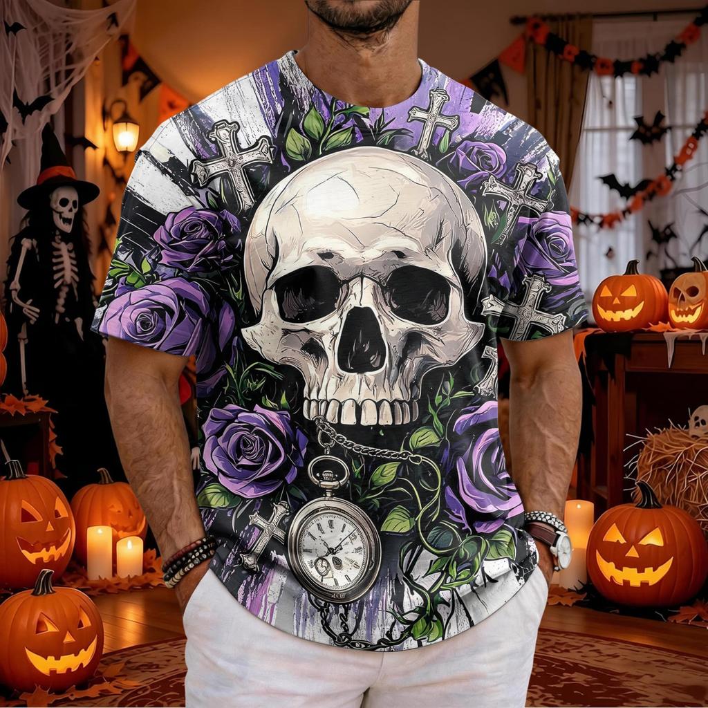 Men's Halloween Graphic T-Shirt Neck Short Sleeve Casual Top