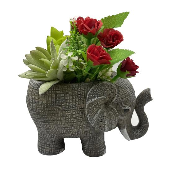 Resin Elephant Shaped Planter Cute Animal Flower Pot for Indoor Plants Small Cactus Pot for Office Home Desktop Decor