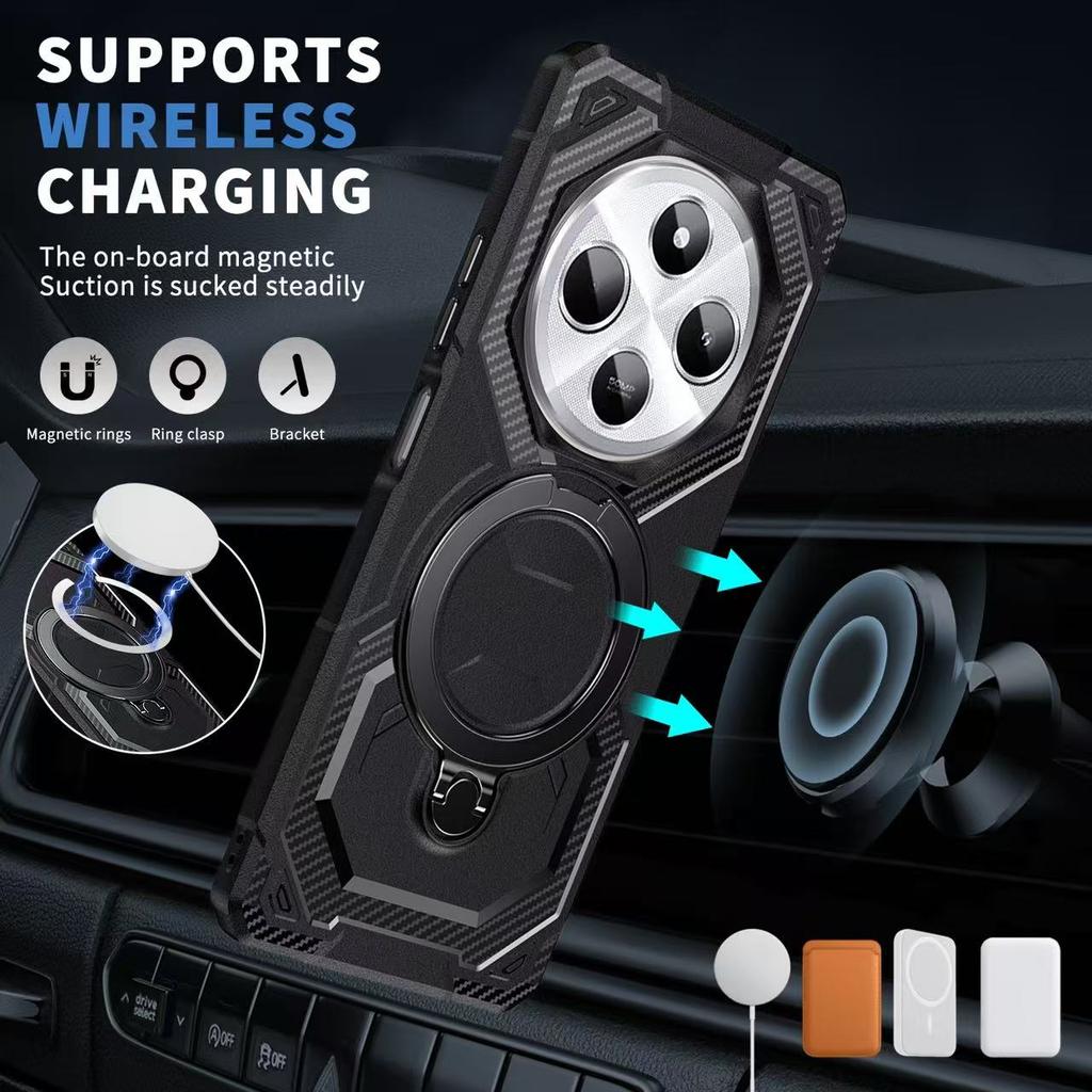 Case For Redmi 14C 360° Rotate Ring Stand Car Magnetic Shockproof Cover For Redmi Note 14 Pro Plus 4G 5G Protective Bracket Case