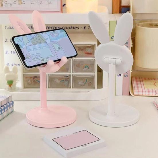 Mobile Phone Holder Adjustable Height Telescopic Stand 22.7-31.7cm Cute Bunny Ear Design Phone Mount for Desk Office Decor