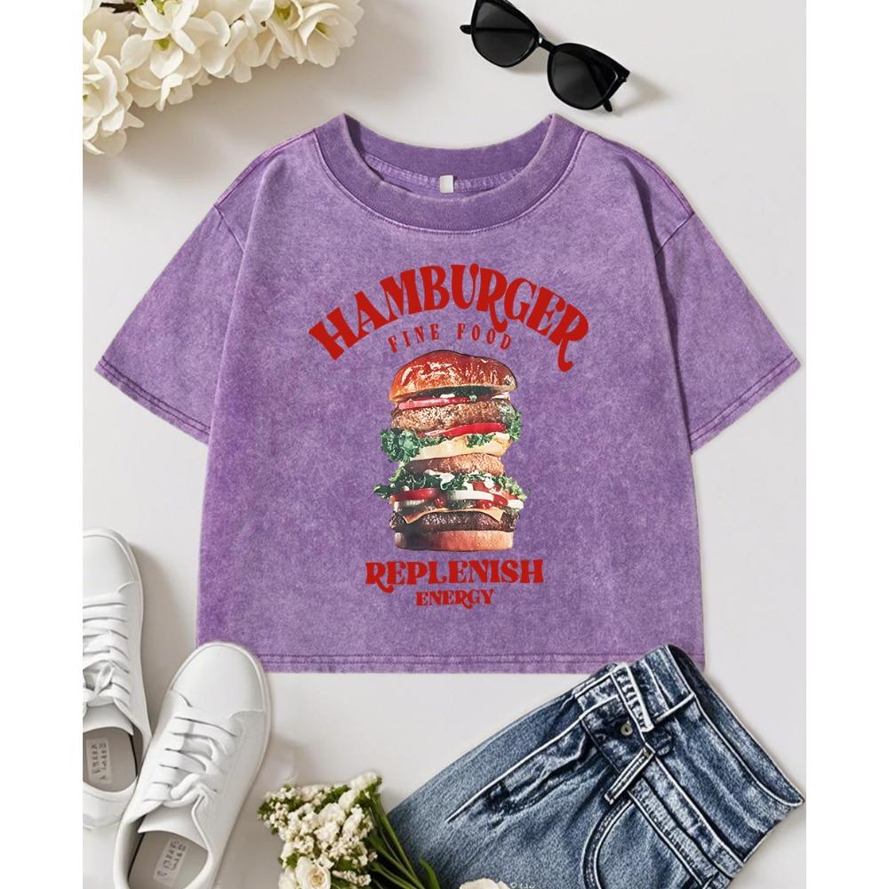 

Hamburger Fine Food Replenish Energy Print Women Washed T Shirt Summer Fashion Short Sleeve Cotton T-Shirt Slim Y2K Tops M
