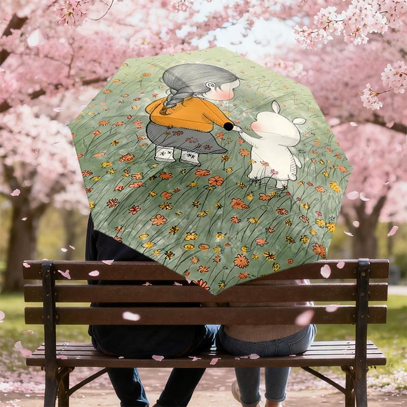 1PC girl rabbit Automatic Open/Close Umbrella with Windproof, 8-Rib Sturdy Canopy, Durable Ribs, Fashionable Design, Outdoor Accessory, Fun Prin, Holi