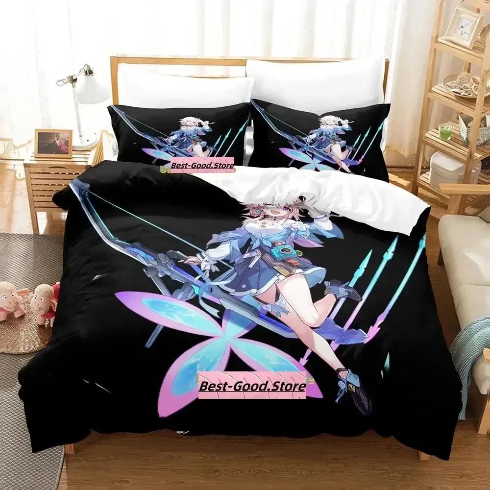 Kawaii Honkai Star Rail Bedding Set Printed Bed Set With Pillowcase Duvet Cover Single Double Queen King Size Adult Kid Bedroom