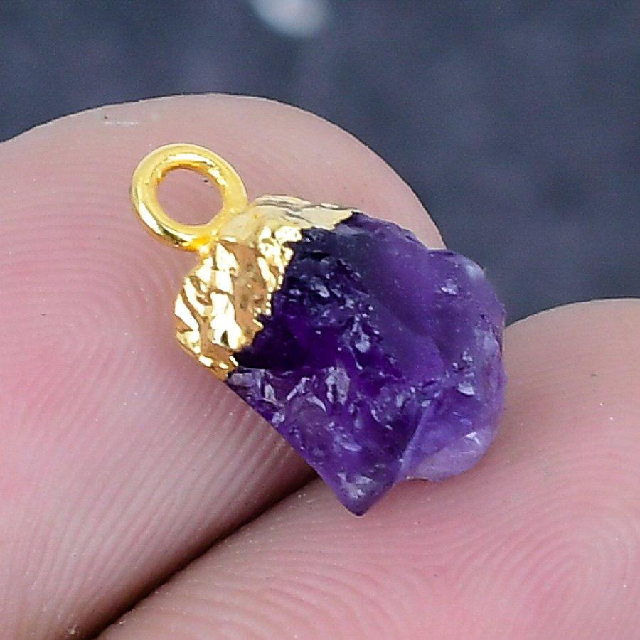 Ametist Piatră Prețioasă Brută Argint Sterling 925 Bijuterii Pandantiv 0.59"