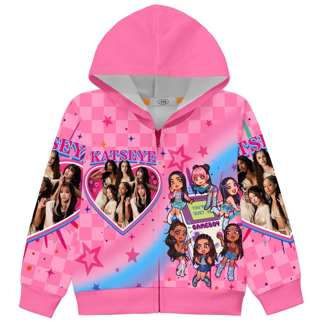 36374 Kids Girls KATSEYE Printed Long Sleeves Hooded Zipper Coat Jacket 110cm