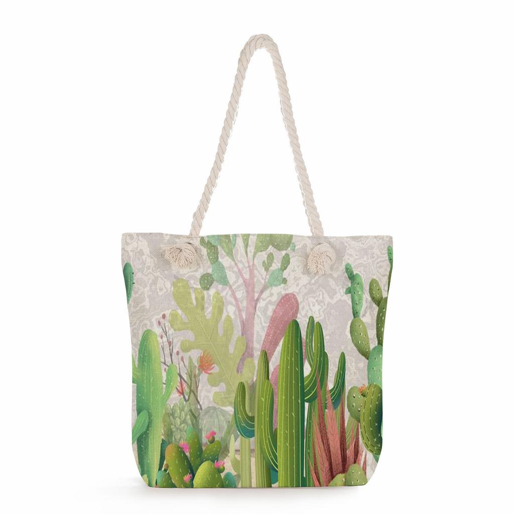 Multifunctional Flower Printed Thick Rope Shoulder Beach Bag Casual large capacity handbag 7612