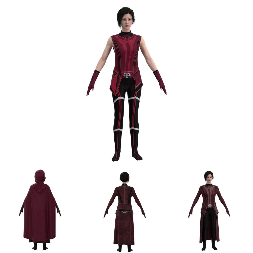 Nádherný kostým pro hraní role Scarlet Witch pro dospělé a děti, včetně overalu, pokrývky hlavy a pláště