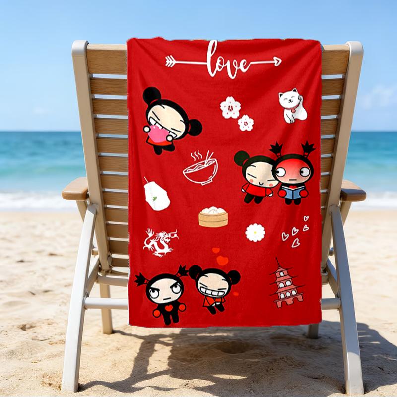proof beach towel with a Pucca1 pattern - soft,absorbent,quick-drying,machine washable - perfect for swimming,camping,bathing