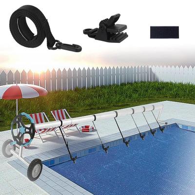 24 Stück Solarabdeckungs-Gurtset inklusive 8 Gurten, 8 Klemmen und 8 Befestigungselementen, Solarabdeckungs-Rollengurtset für eingelassene Schwimmbecken