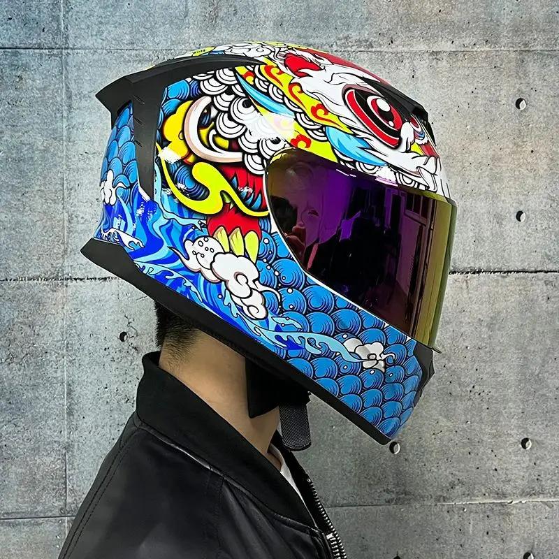 LVS Motorcycle Helmet Men's Women's Motocross Full Helmet Personality Cool Racing Helmet Casco Moto DOT Certification