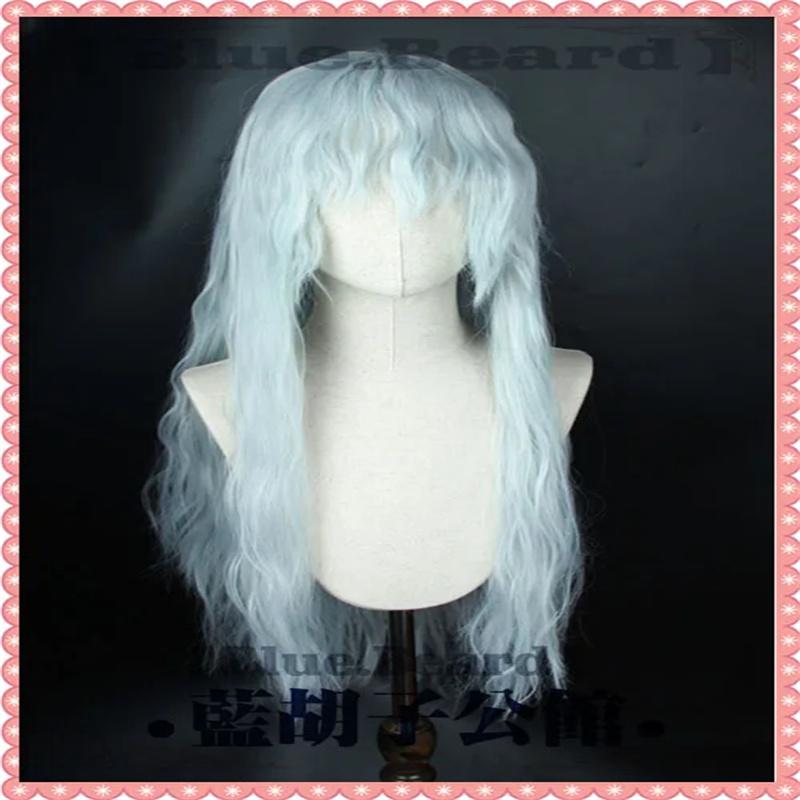 Griffith Cosplay Wig Silver White Mixed Blue Curly Wavy 70cm Long Heat Resistant Synthetic Hair Wigs + Wig Cap