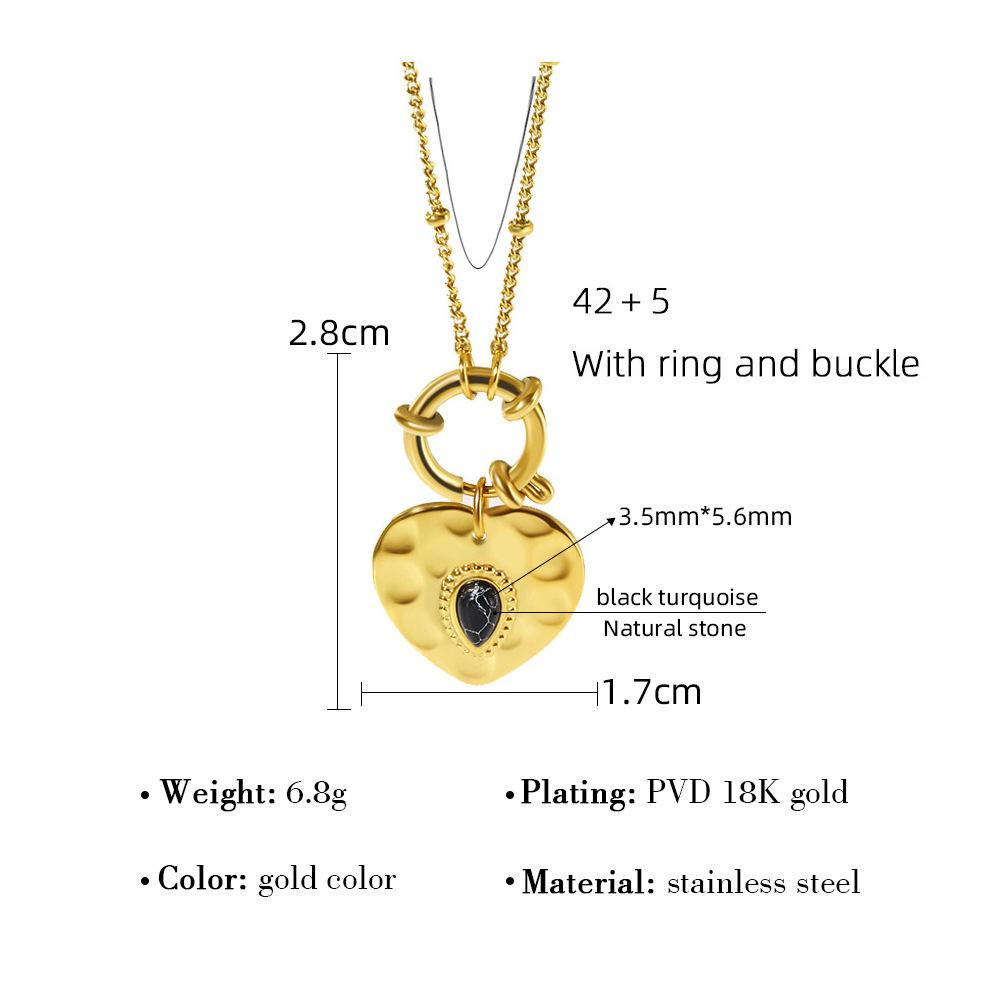 Vintage French Natural Stone Heart Pendant Necklace Minimalist Love Clavicle Chain For Women Stainless Steel Vacuum electroplating 18k real gold