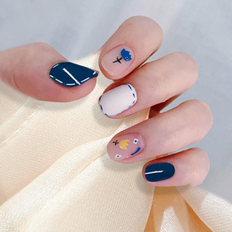 Cute Blue Design Women s Adhesive Nail Tips [24tips] R117