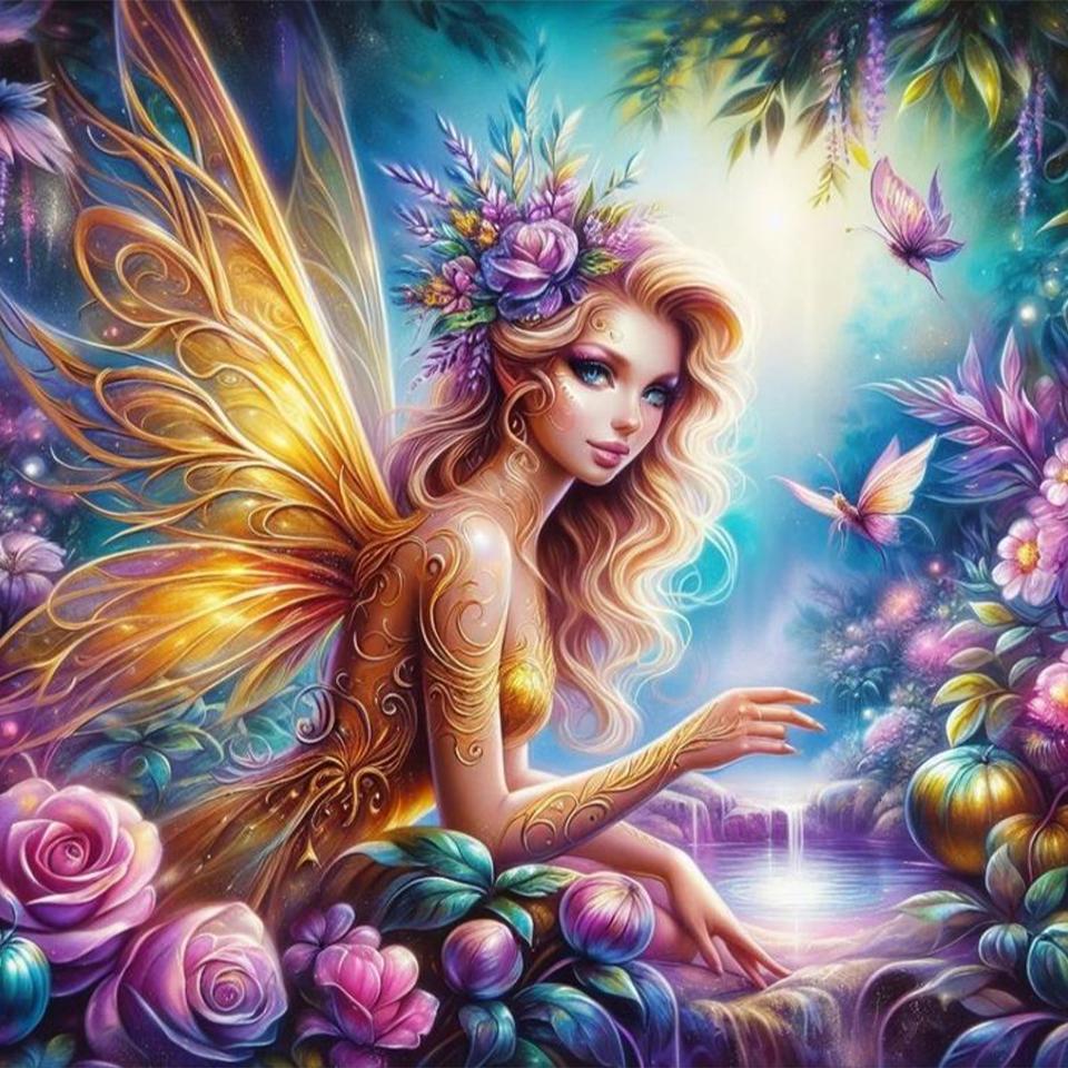 Cute Elf Girl Diamond Painting Set Flower Fairy Flower Cross Embroidery Handmade Mosaic DIY Art Designer Home Decor Gift