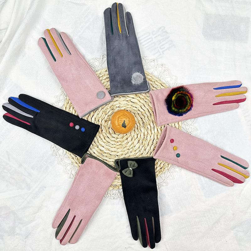 Deerskin Fleece Gloves Women'S Outdoor Cycling Student Warm Gloves Windproof Gloves