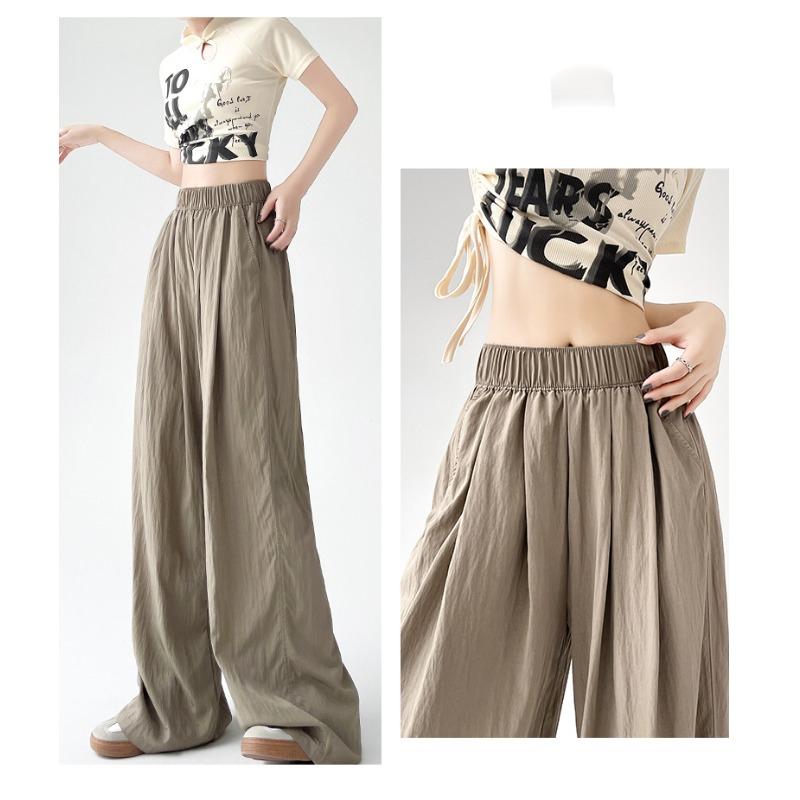 Spring Autumn Women Loose Wide Leg Pants New Thin Elastic High Waist Casual Drape Casual Long Pants Solid Color Fashion Elegant Simple Trousers 2396