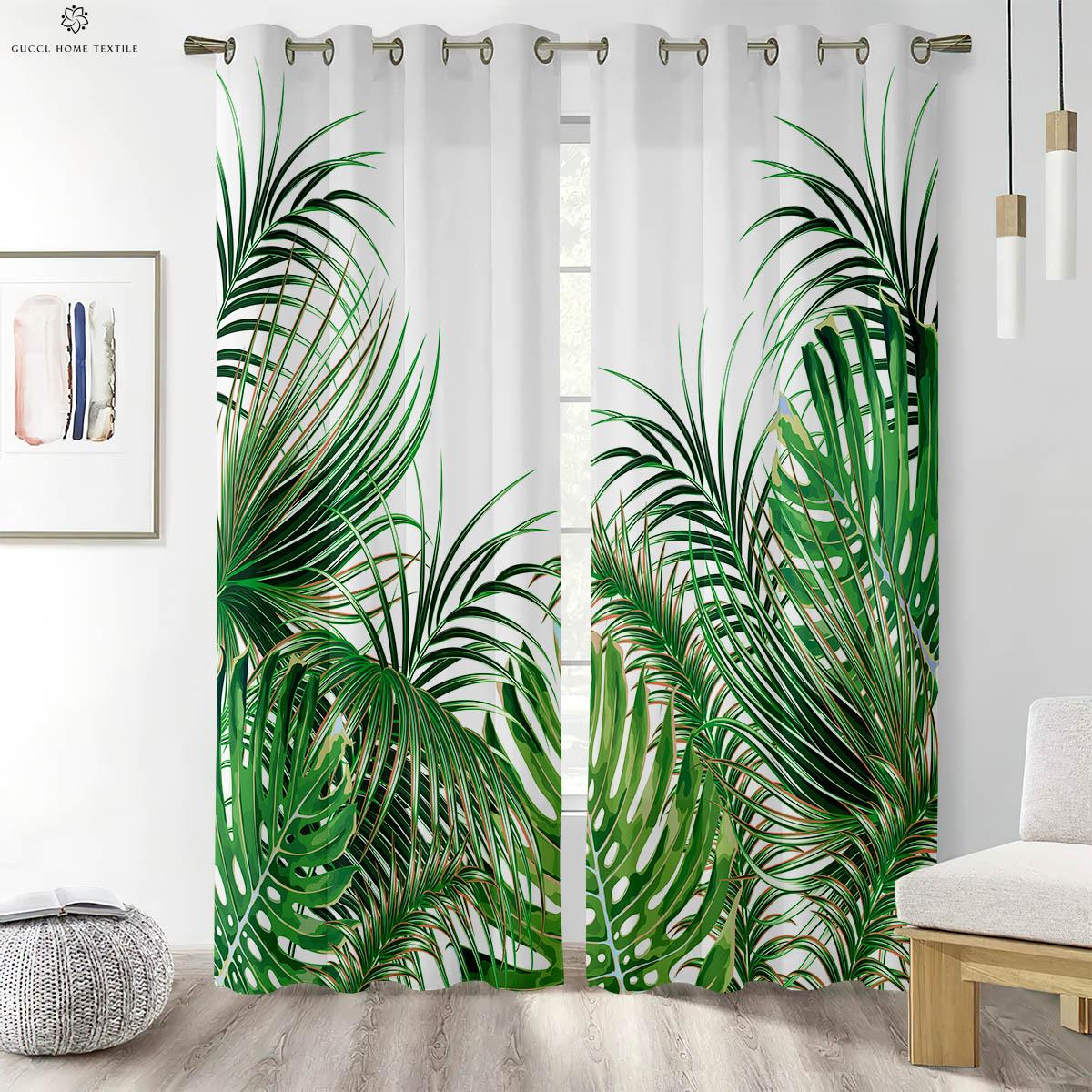 

Шторы с 3D-принтом в виде листьев тропического леса, Декоративные шторы, Спальня, Гостиная, Кухня, Кабинет, Зеленый W75xH166(CM)x2PCS&Grommet Top