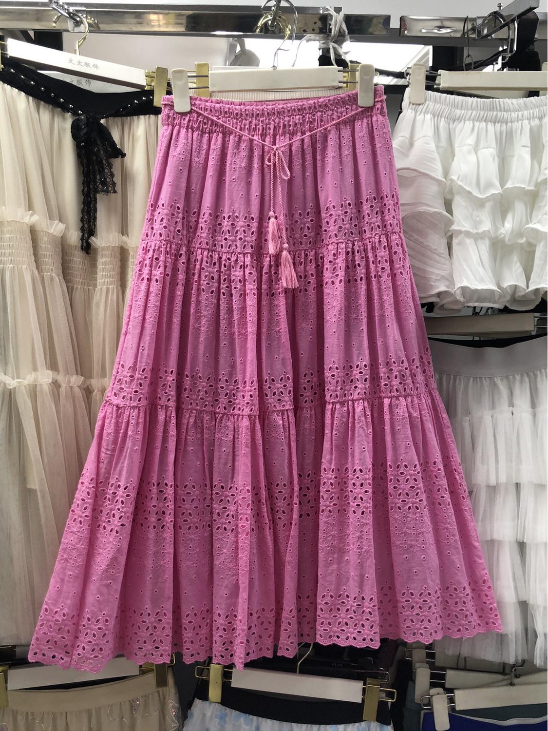 2025 High-Waisted Embroidered Lace A-line Skirt for Women - Spring/Autumn One Size розовый