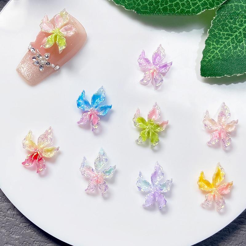 20pcs Mixed Nail Art Resin Little Colorful Flower Nail Charm Design Luminous Charms Rhinestones Diy Craft For Nail 3d Decoration