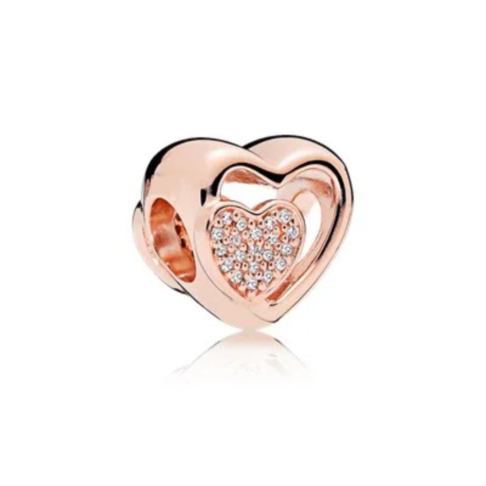 925 Silver Pink Heart Charm Pendant For Women Jewelry Making Luxury Gift Fit Bracelet Necklace Party