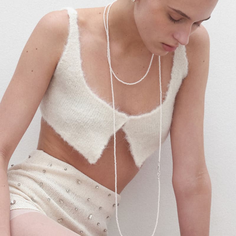 MIDNIGHT MOMENT thin pearl too long necklace - silver