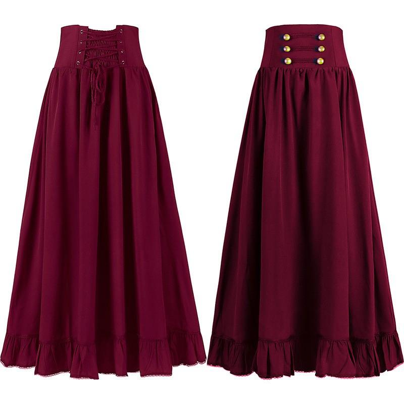 Halloween Renaissance Pirate Skirt Medieval Court Style Irregular Long Dress Party