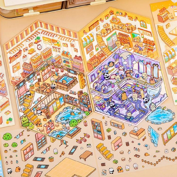 Fun 3D Miniature Scene Sticker Cartoon 3D Scenery Sticker Scrapbooking Sticker for Journal Phone Covers Water Bottle