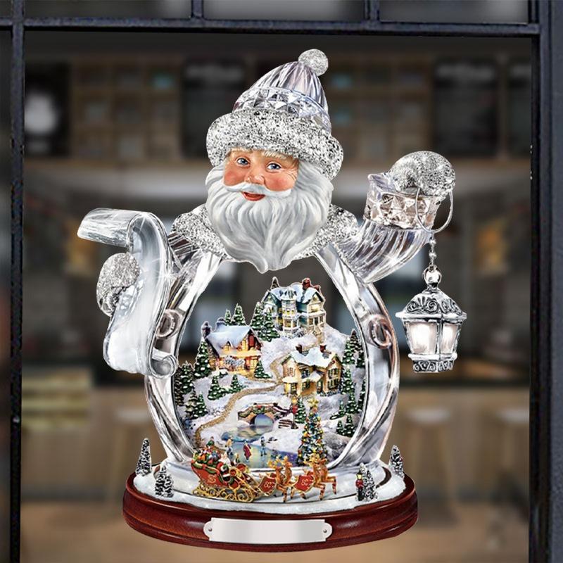 Snowman Santa Claus Wall Clings Stickers Music Box Christmas Stickers Window Glass Decor Waterproof Decals