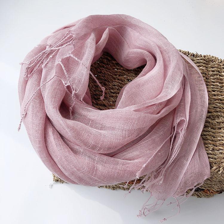 

Тонкий шарф из чистого льна однотонный многоцветный свежий и элегантный пляжный шелковый шарф женская универсальная шаль для защиты от солнца 55-180cm