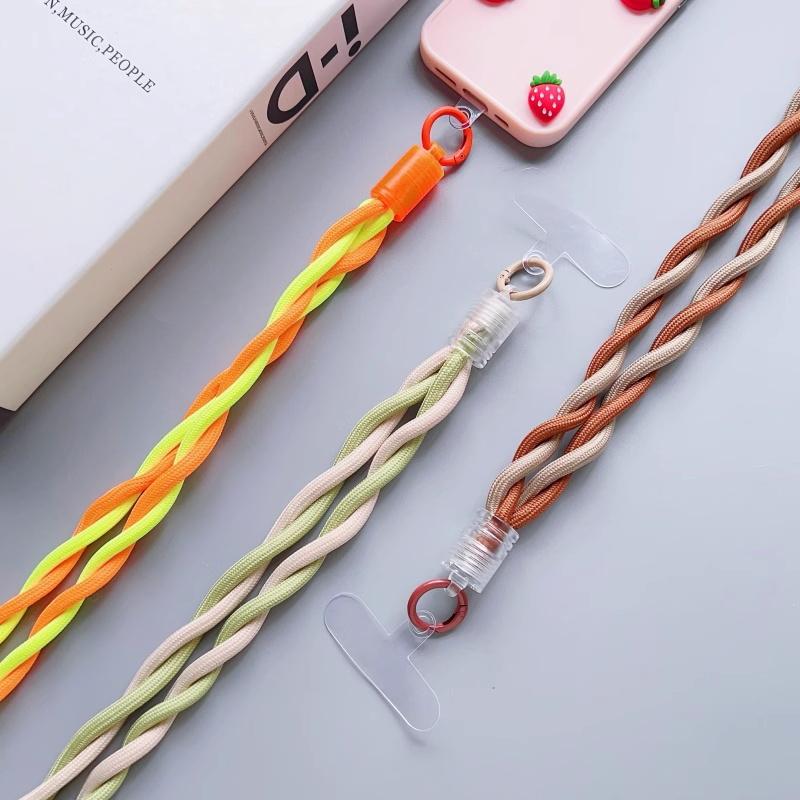 110cm Phone Lanyard Dual Color Twisted Mobile Phone Neck Strap with Clear Tether Tab