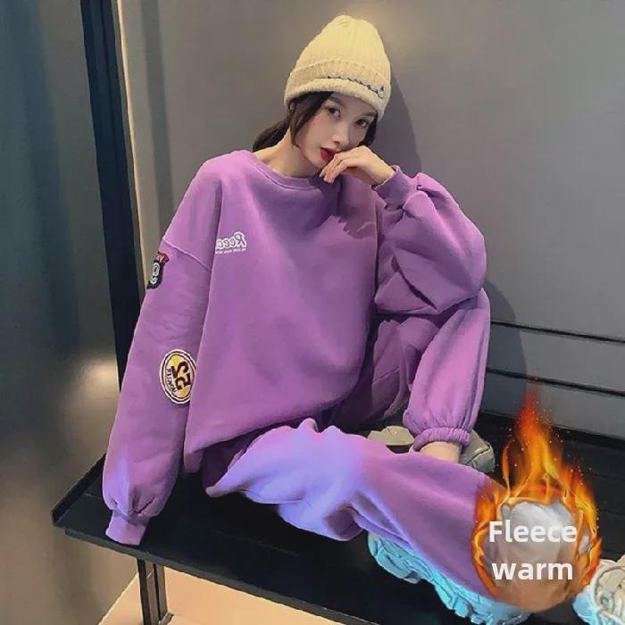 406# Plus Velvet Thickened Autumn/Winter Korean-Style Loose Sweater & Casual Sports Suit for Female Students
