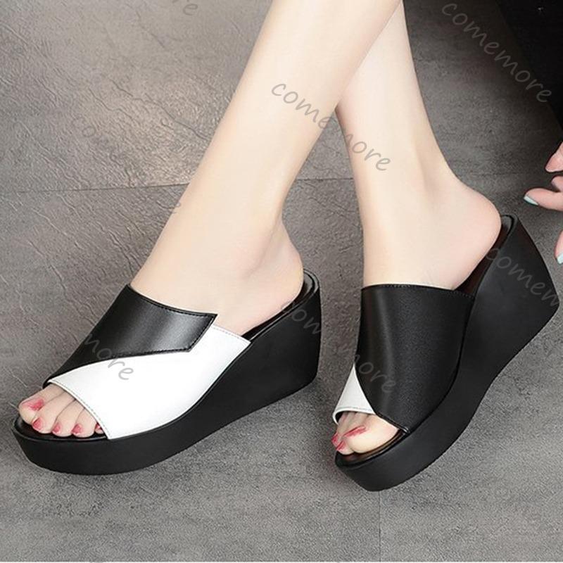 Fashion Comemore Women's Wedges Slippers Summer Colorblock Thick Soled Sandals Fashion Outdoor Casual Shoes Ladies Platform Flip Flops