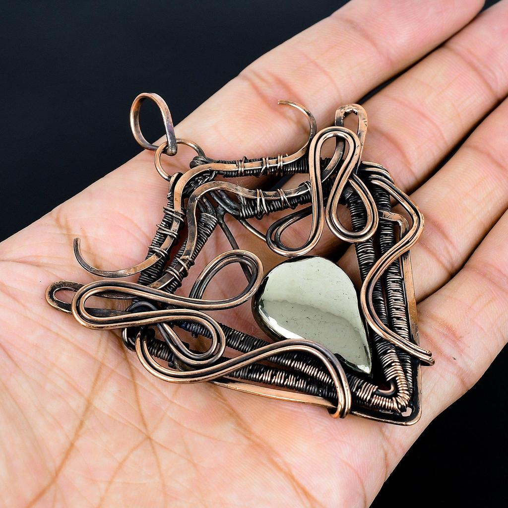 Golden Apache Pyrite Pendant, 999 Copper Wire Wrapped Jewelry, Gemstone Pendant, Gift For Her Handmade Dainty Jewelry