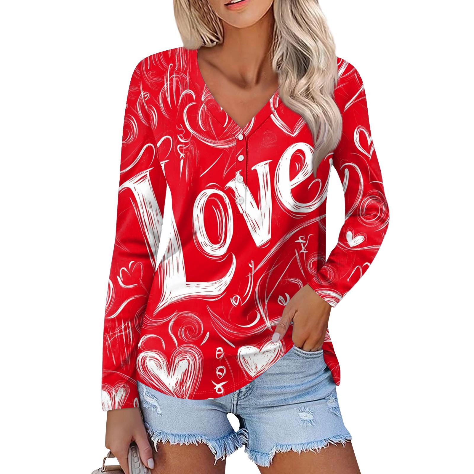 

Женская мода повседневная блузка с длинным рукавом и принтом «Любовь ко Дню святого Валентина» с V-образным вырезом XL