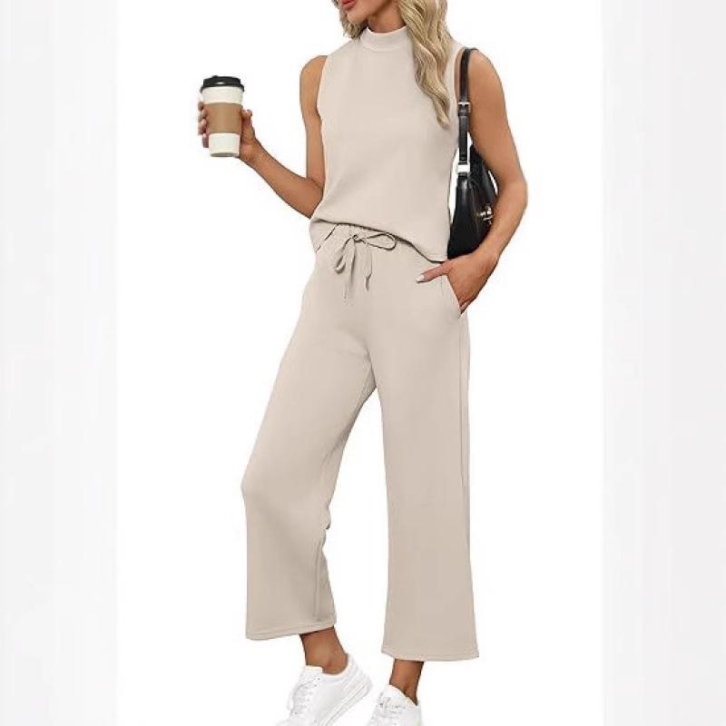 2025 Summer Women's Cross-Border Suit: Vest Top & Wide-Leg Cropped Pants