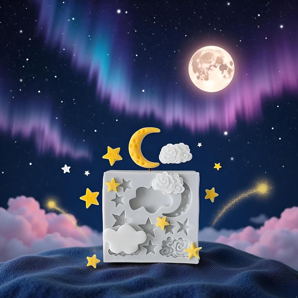 1Pc Star Moon Clouds Shaped Silicone Fondant Molds, Candy Chocolate Molds for DIY Cake Fondant Cookie Cloud Fondant Mold Moon For Candy Baking Sugar