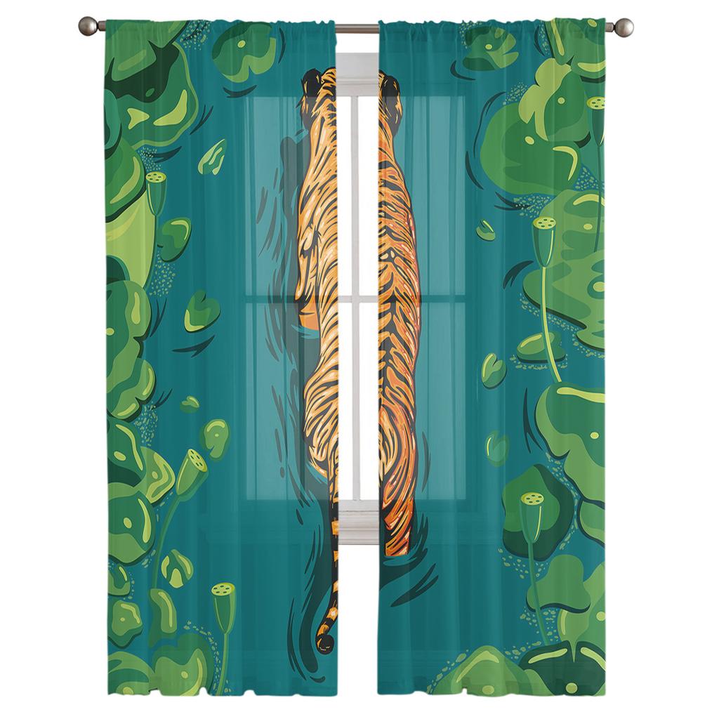 Lotus Leaf Water Surface Tiger Curtain For Living Room Transparent Tulle Curtains Window Sheer For The Bedroom Accessories Decor