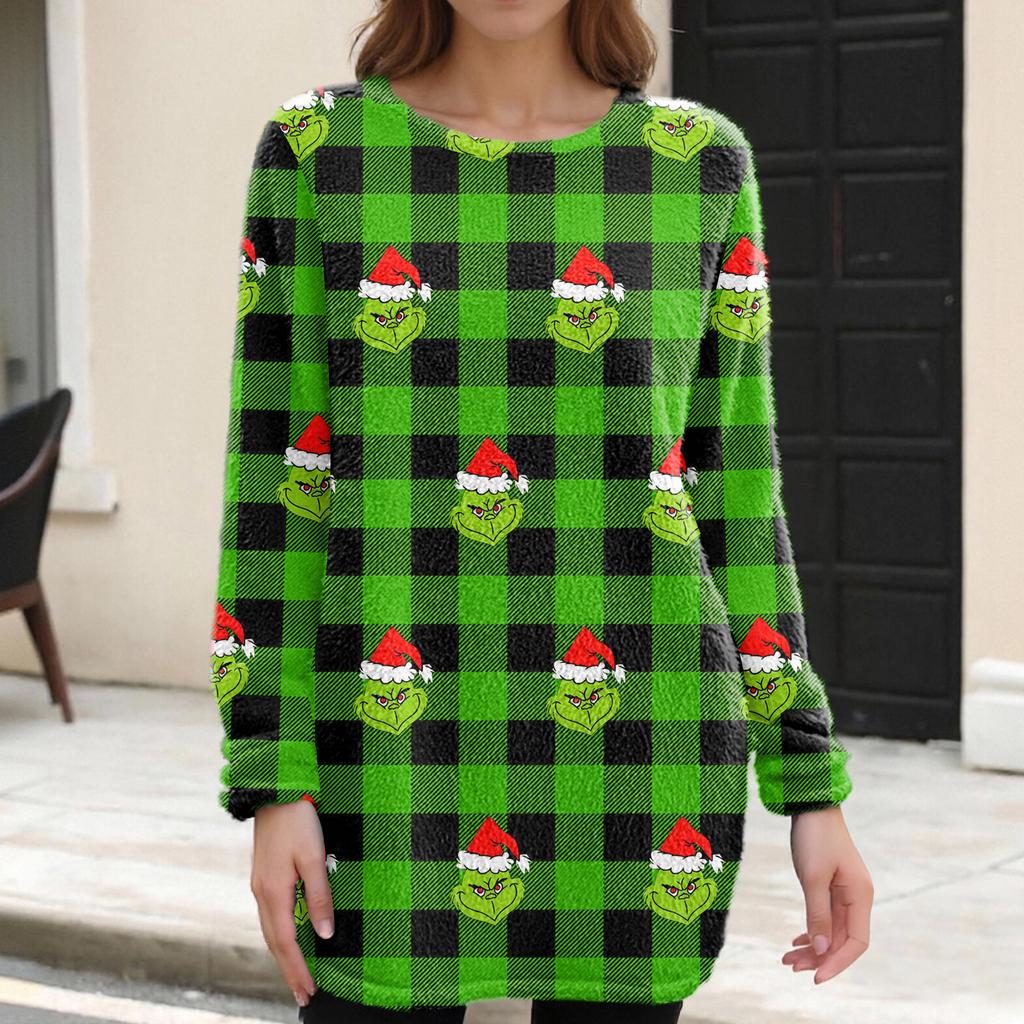 Dámské ležérní plyšové šaty s kulatým výstřihem a dlouhým rukávem