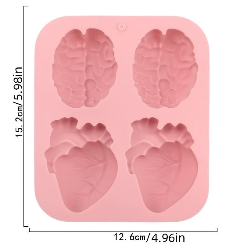 4-Cavity Heart and Brain Silicone Mold, Reusable Baking Mold for Cake, Jelly, Ice, and DIY Crafts